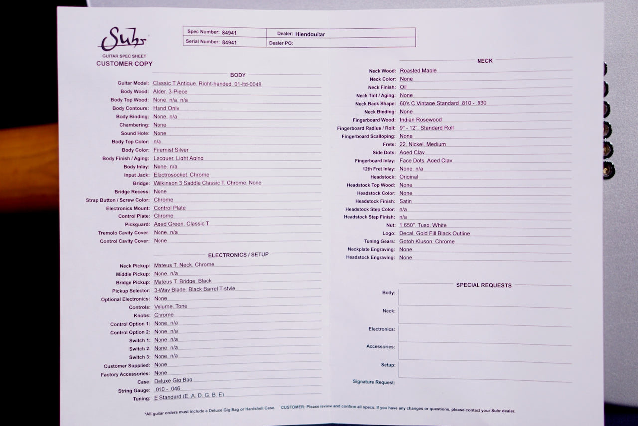 Suhr Classic T Vintage Limited Edition Firemist Silver 84941