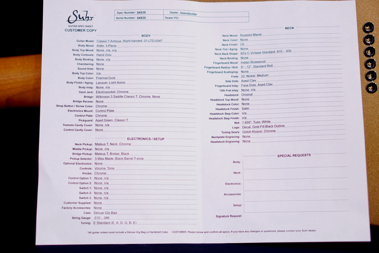 Suhr Classic T Vintage Limited Edition Firemist Gold 84939