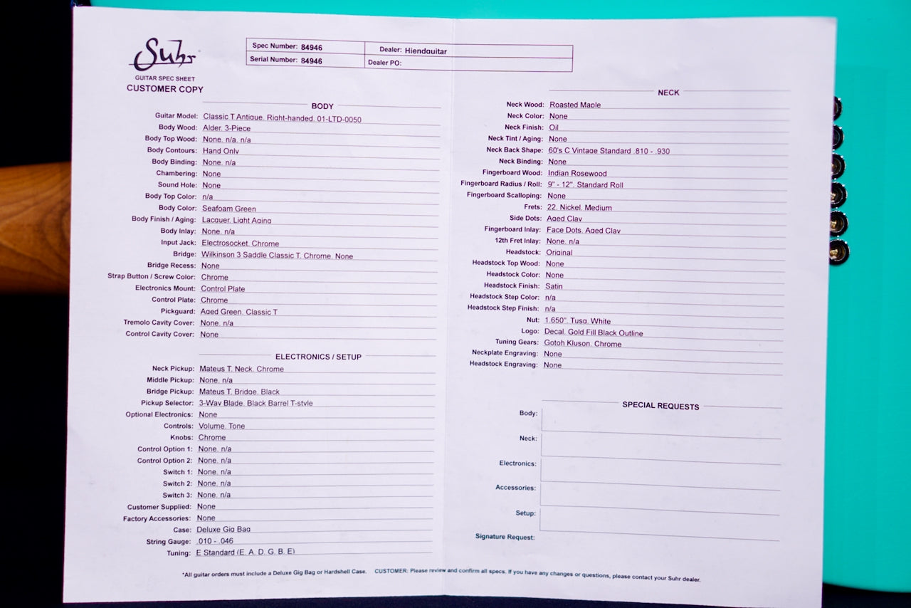 Suhr Classic T Vintage Limited Edition Seafoam Green 84946