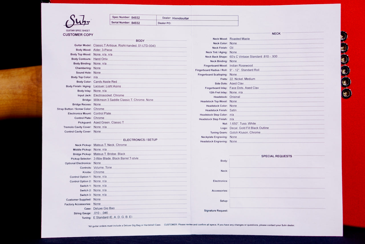 Suhr Classic T Vintage Limited Edition Candy Apple Red 84932