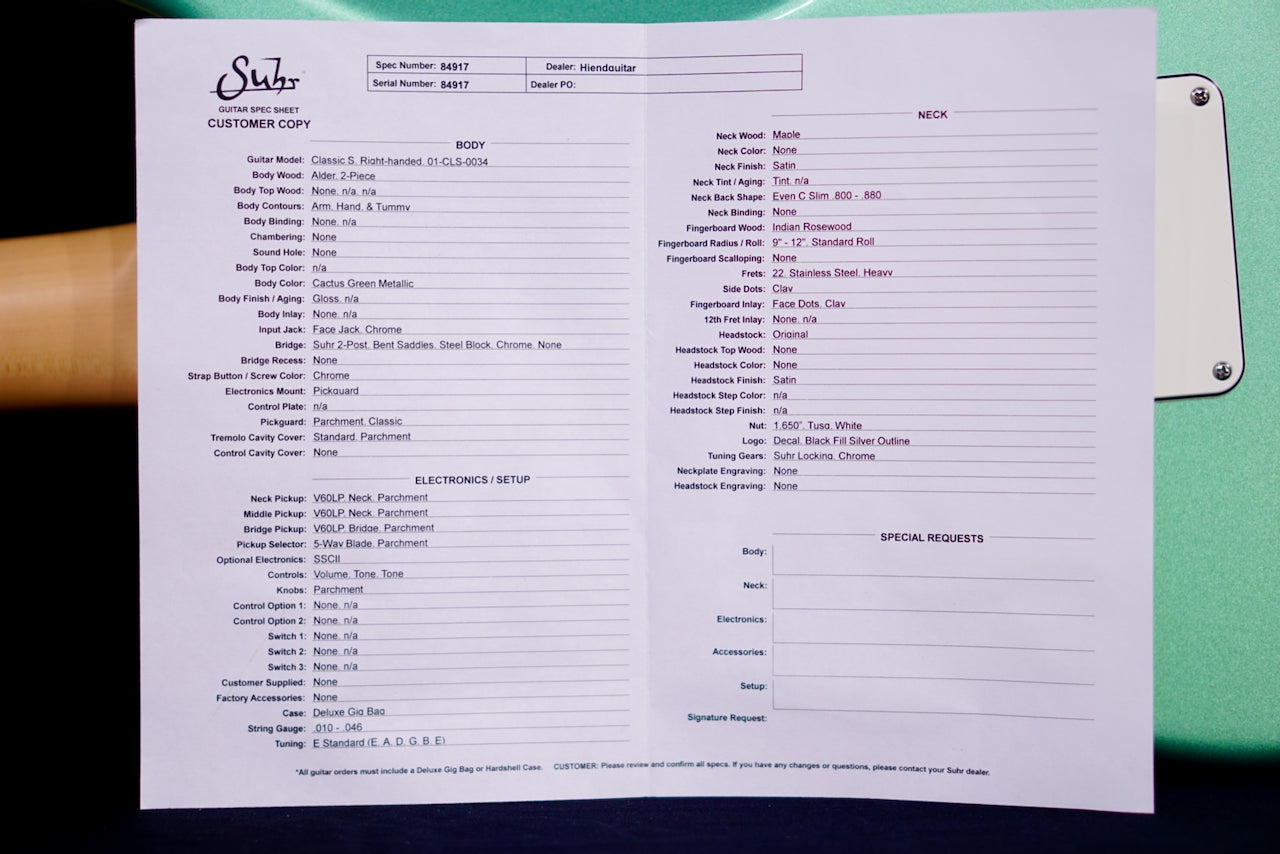 Suhr Limited Edition Classic S Cactus Green Metallic 84917