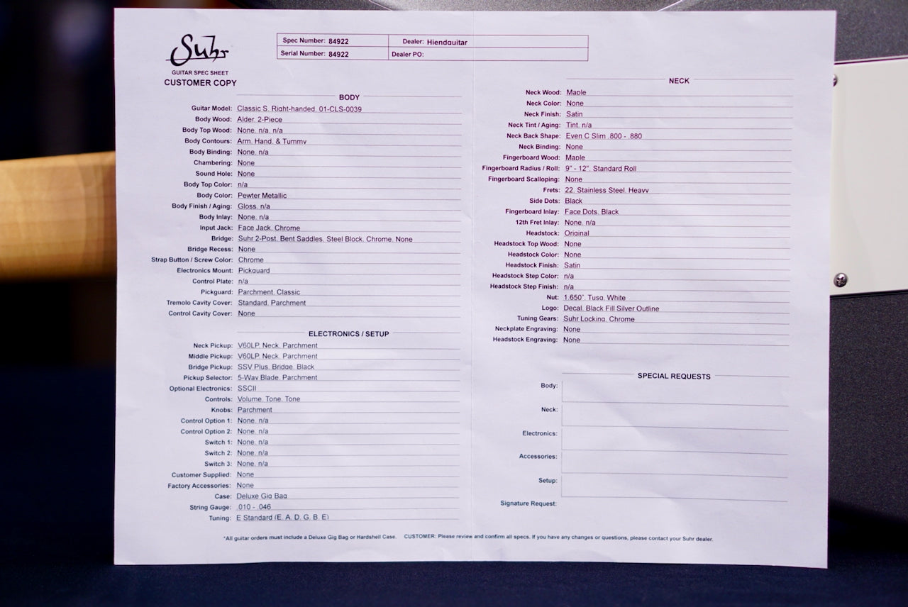 Suhr Limited Edition Classic S Pewter Metallic HSS Maple 84922