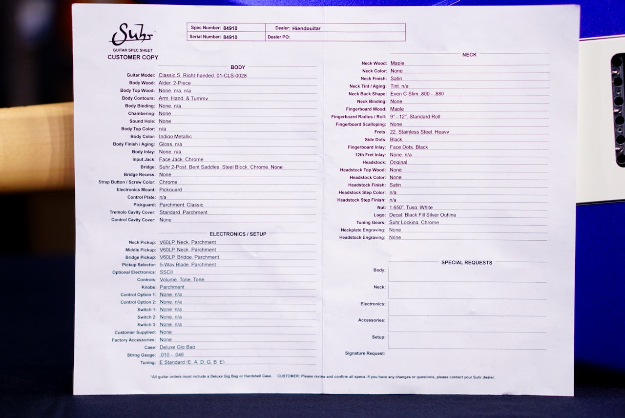 Suhr Limited Edition Classic S Indigo Metallic SSS Maple 84910