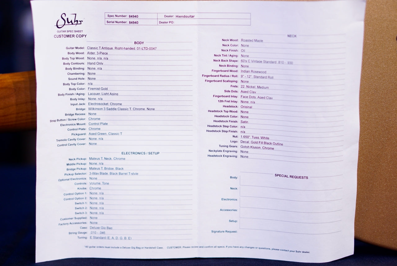 Suhr Classic T Vintage Limited Edition Firemist Gold 84940