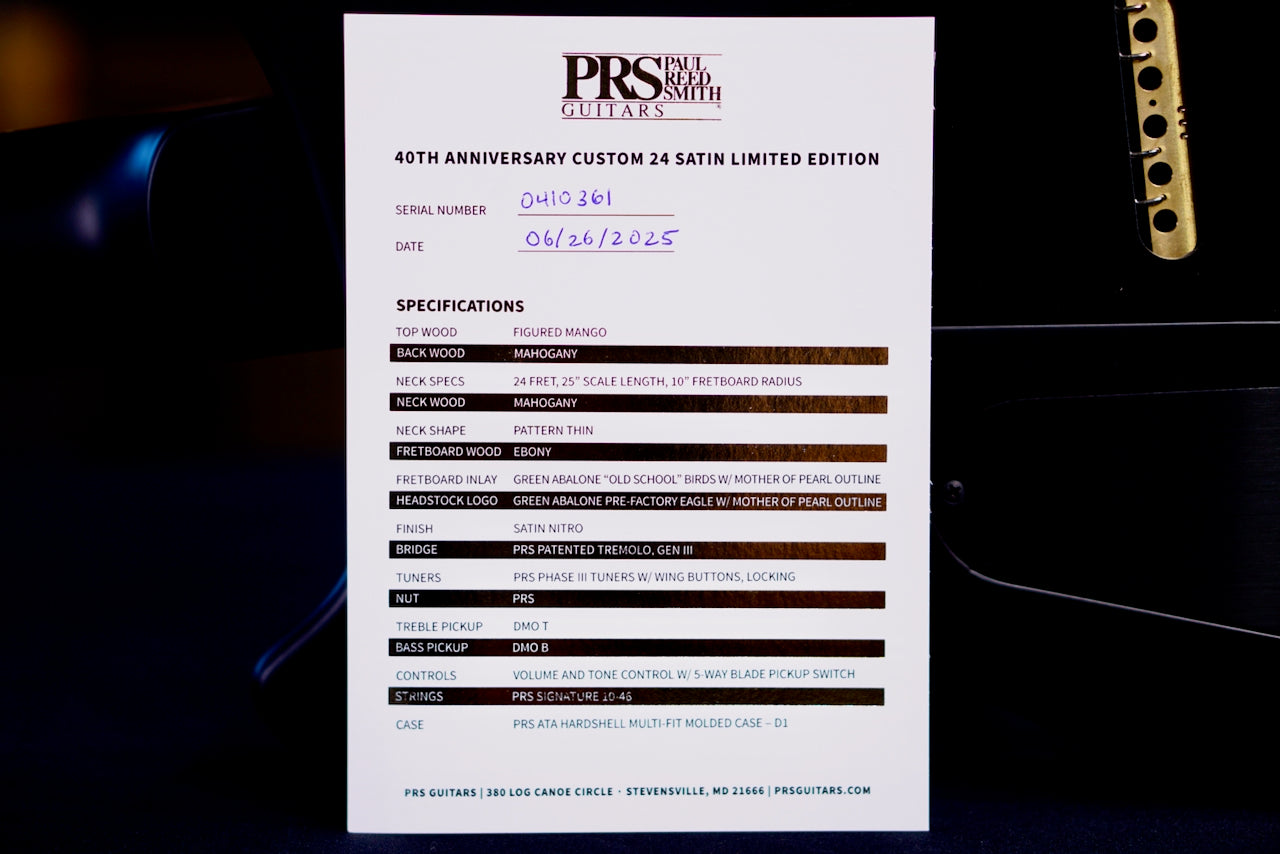 PRS 40th Anniversary Custom 24 Satin Limited Edition Fire Smokeburst 0410361