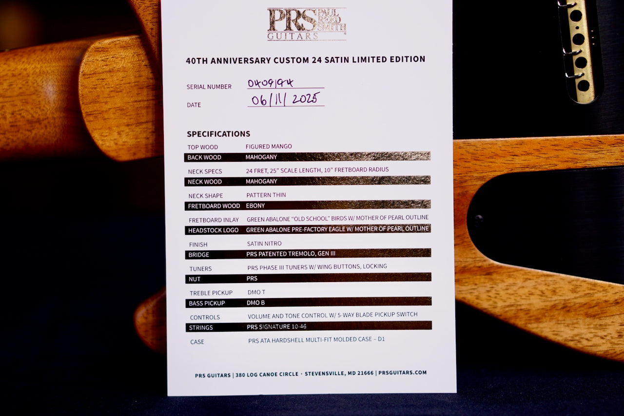 PRS 40th Anniversary Custom 24 Satin Limited Edition Charcoal 0409194