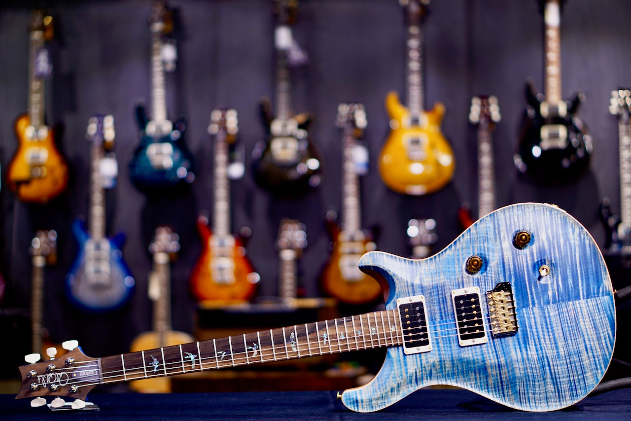 PRS Custom 24 Wood Library Faded Blue Jean Satin Flame Neck 0410574