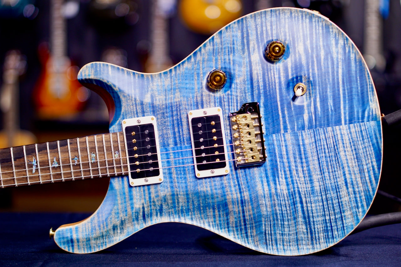PRS Custom 24 Wood Library Faded Blue Jean Satin Flame Neck 0410574