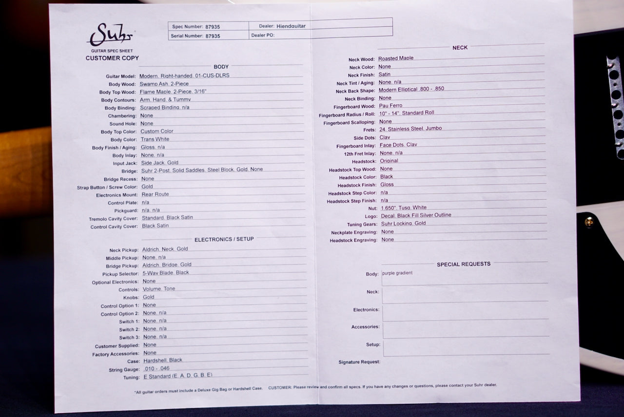 RESERVED Suhr Modern Custom Purple Gradient White Back 87935