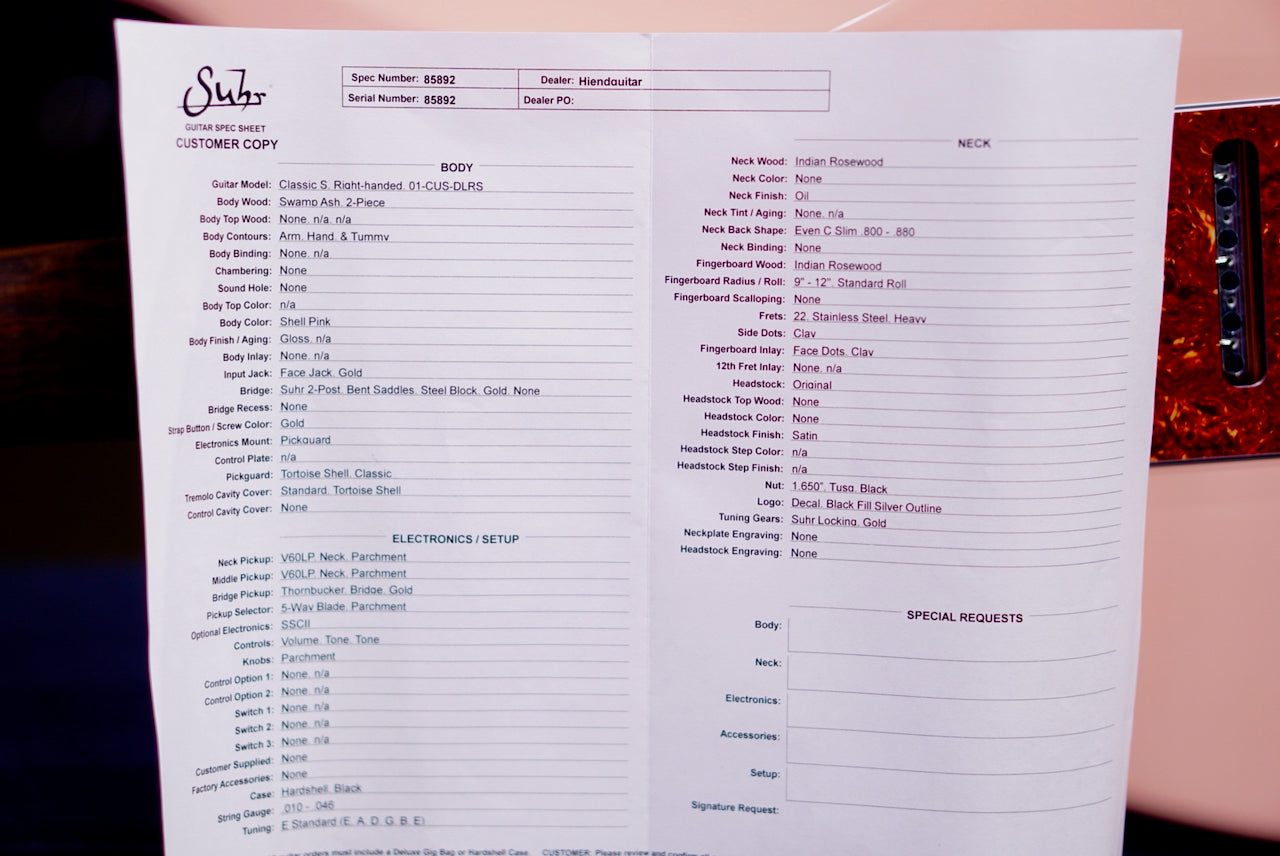 Suhr Classic S Custom Shell Pink Rosewood Neck & Gold Package 85892