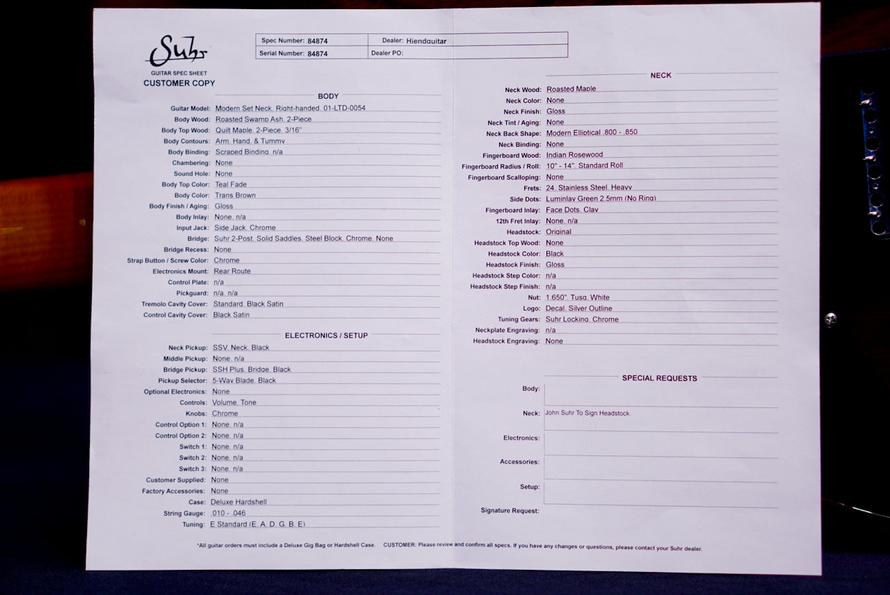 Suhr Modern Set Neck Teal Fade Limited Edition 84874