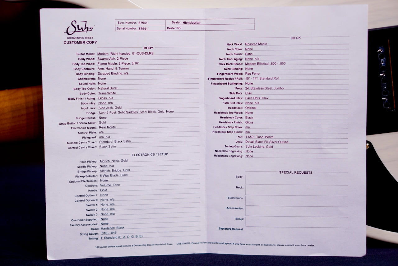 Suhr Modern Custom Natural Burst White Back 87941
