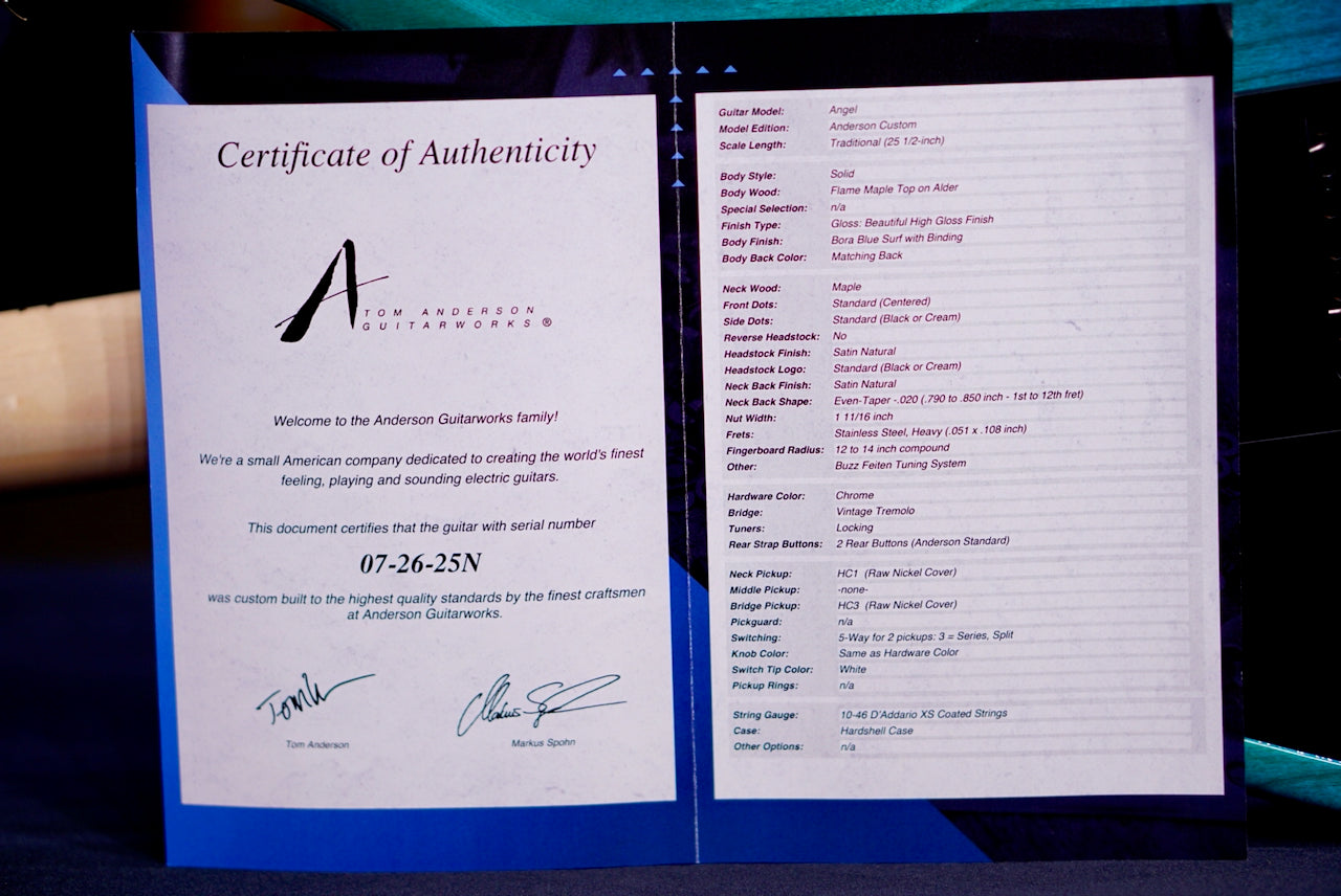 Tom Anderson Angel * 07-26-25N * Bora Blue Surf