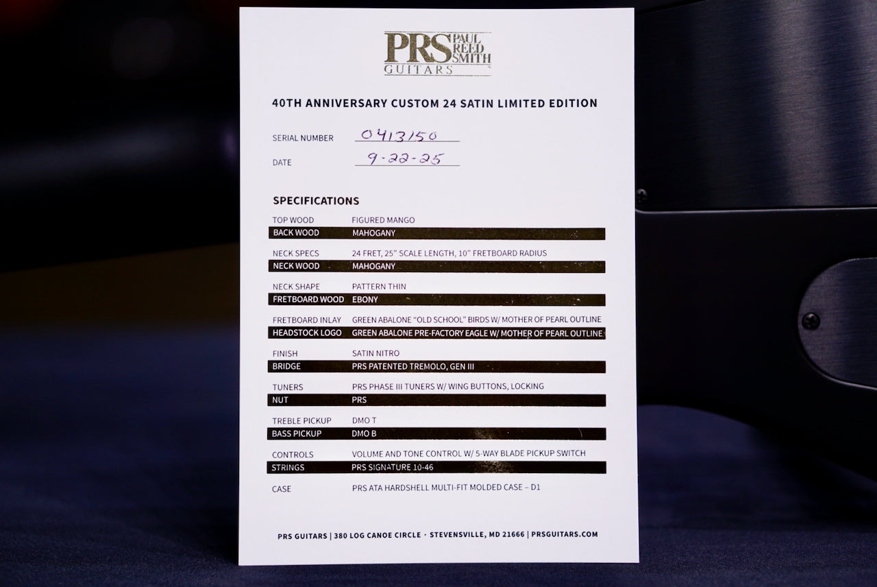 RESERVED PRS 40th Anniversary Custom 24 Satin Limited Edition Fire Smokeburst 0413150