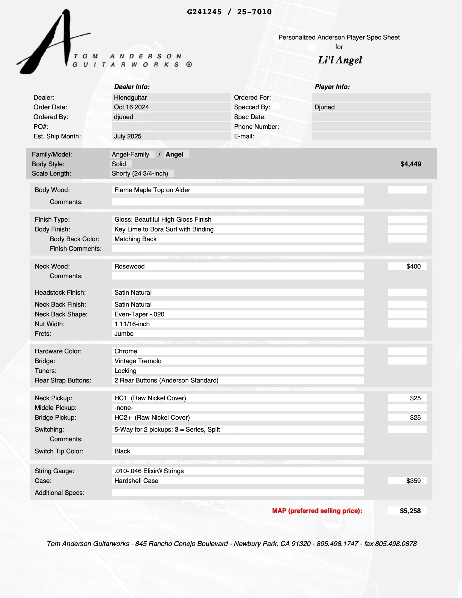 Tom Anderson Li'l Angel Key Lime to Bora Surf * 01-24-26P *