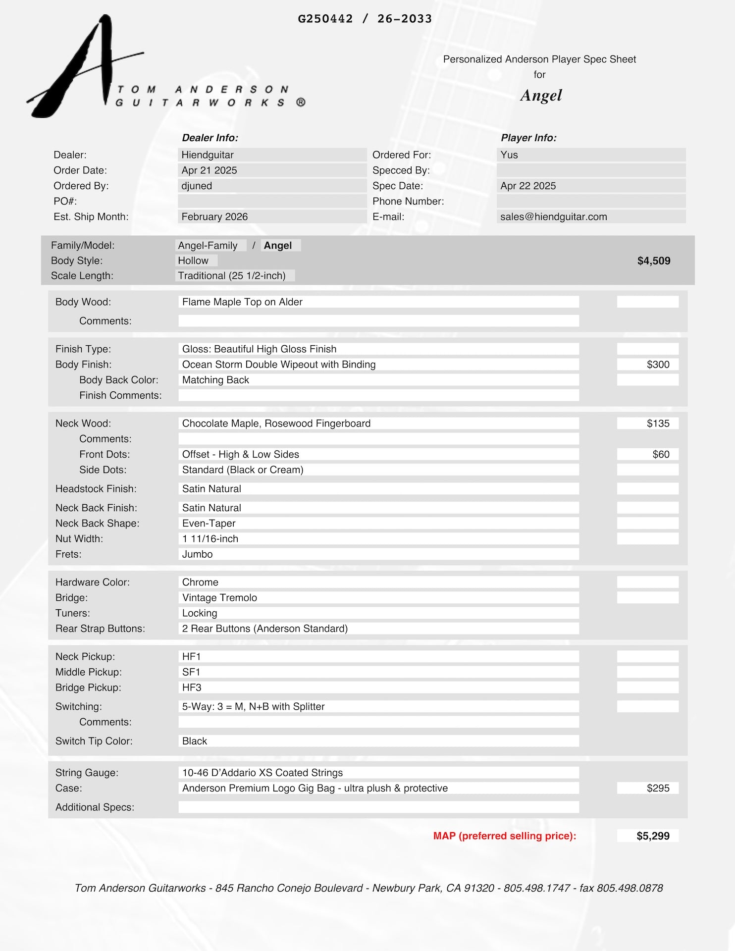 Tom Anderson Angel Hollow Ocean Storm Double Wipeout * 02-12-26P *