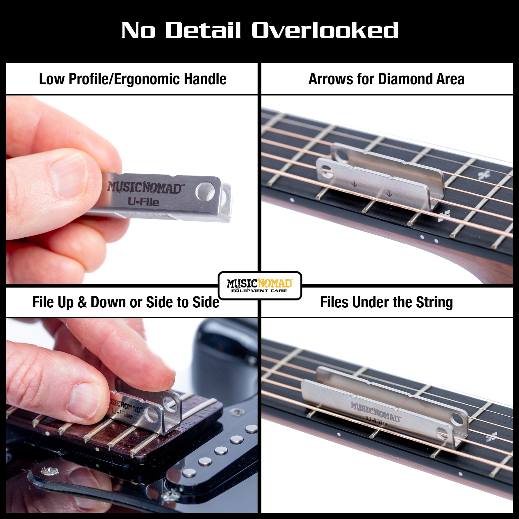Music Nomad Fret Leveler - Diamond U-File for Leveling Single Guitar Frets - 3 Pack (1.25", 2", 3") MN813