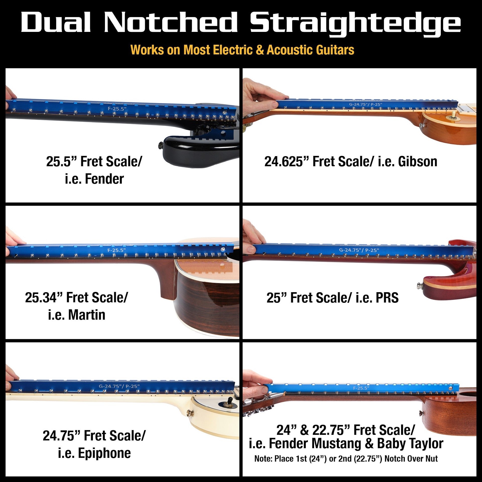 MusicNomad Tri-Beam 3 'n 1 Dual Notched Straightedge & Precision Straightedge for Acoustic and Electric Guitars  (MN821) - HIENDGUITAR   musicnomad musicnomad