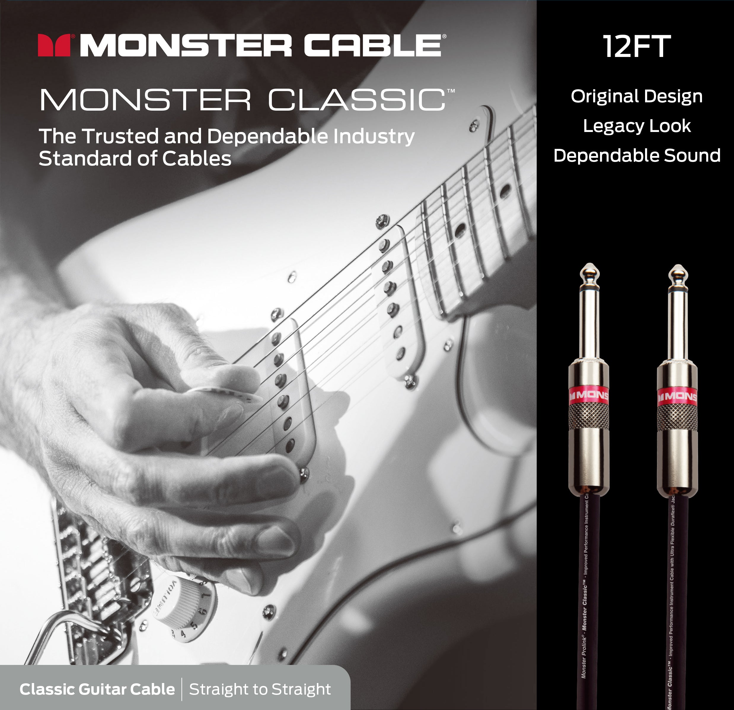 Monster® Prolink Classic™ Instrument Cable - HIENDGUITAR 12ft(3.6m) / Straight-straight 12ft(3.6m) Monstercable Cable
