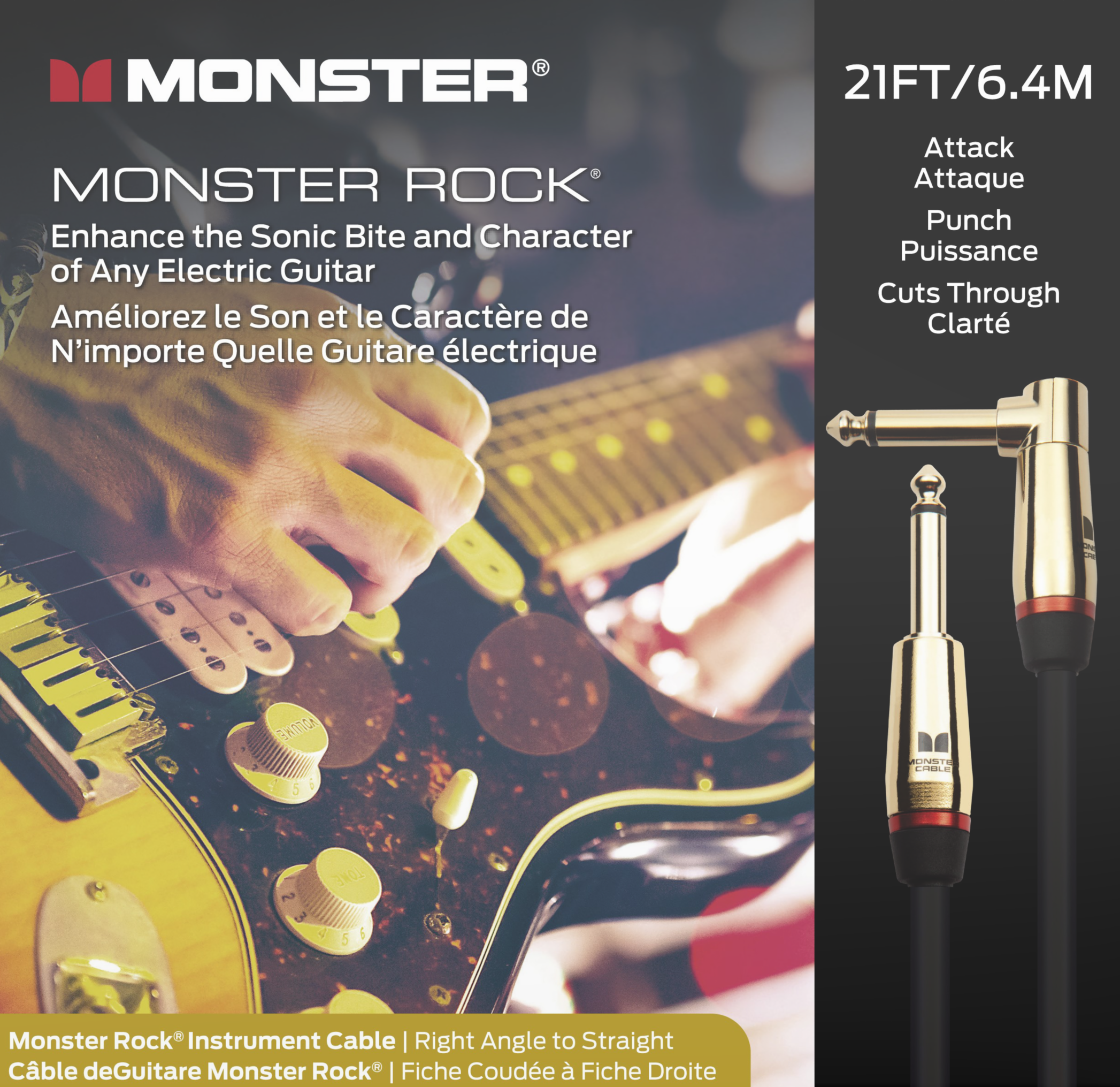 Monster® Prolink Rock Instrument Cable - HIENDGUITAR 21ft(6.4m) / Straight-Angle 21ft(6.4m) Monstercable Cable