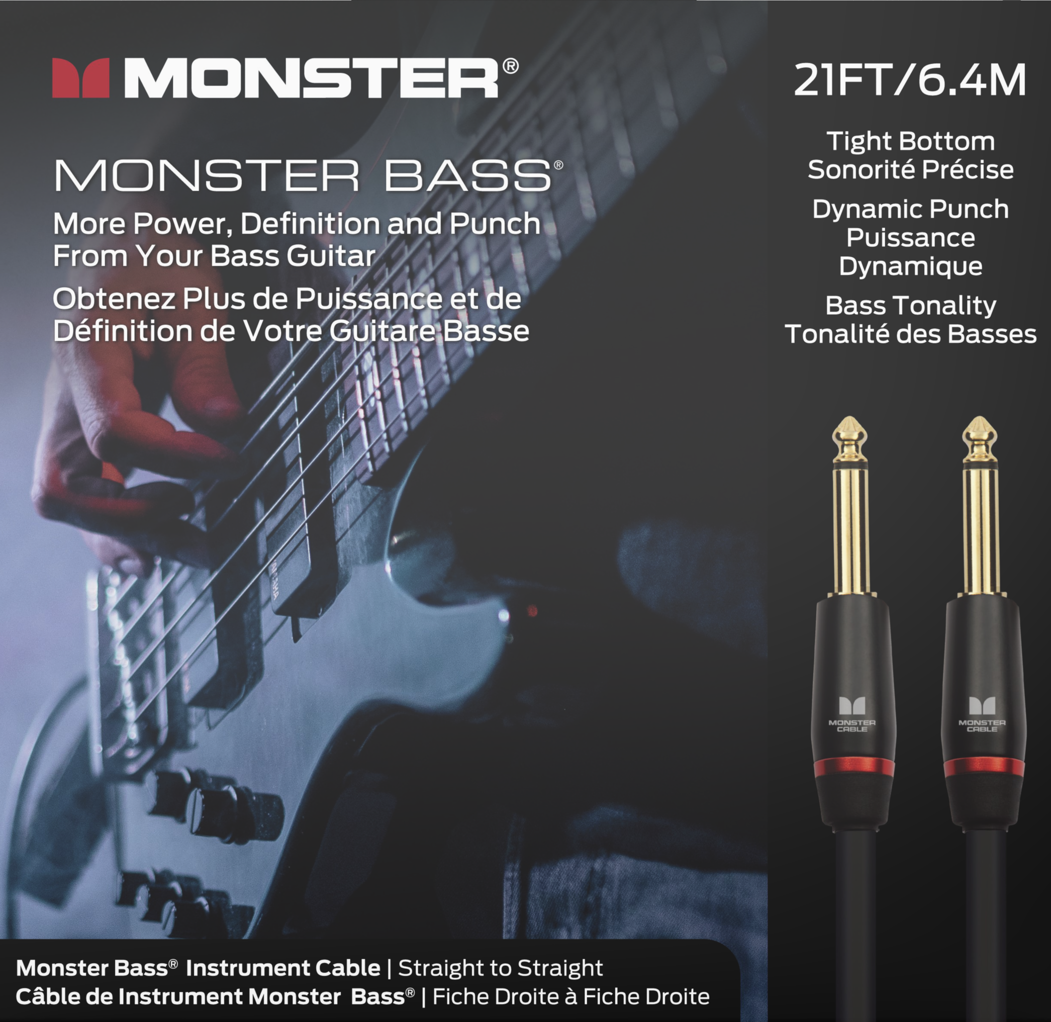 Monster® Prolink Bass® Instrument Cable - HIENDGUITAR 21ft(6.4m) / Straight-straight 21ft(6.4m) Monstercable Cable