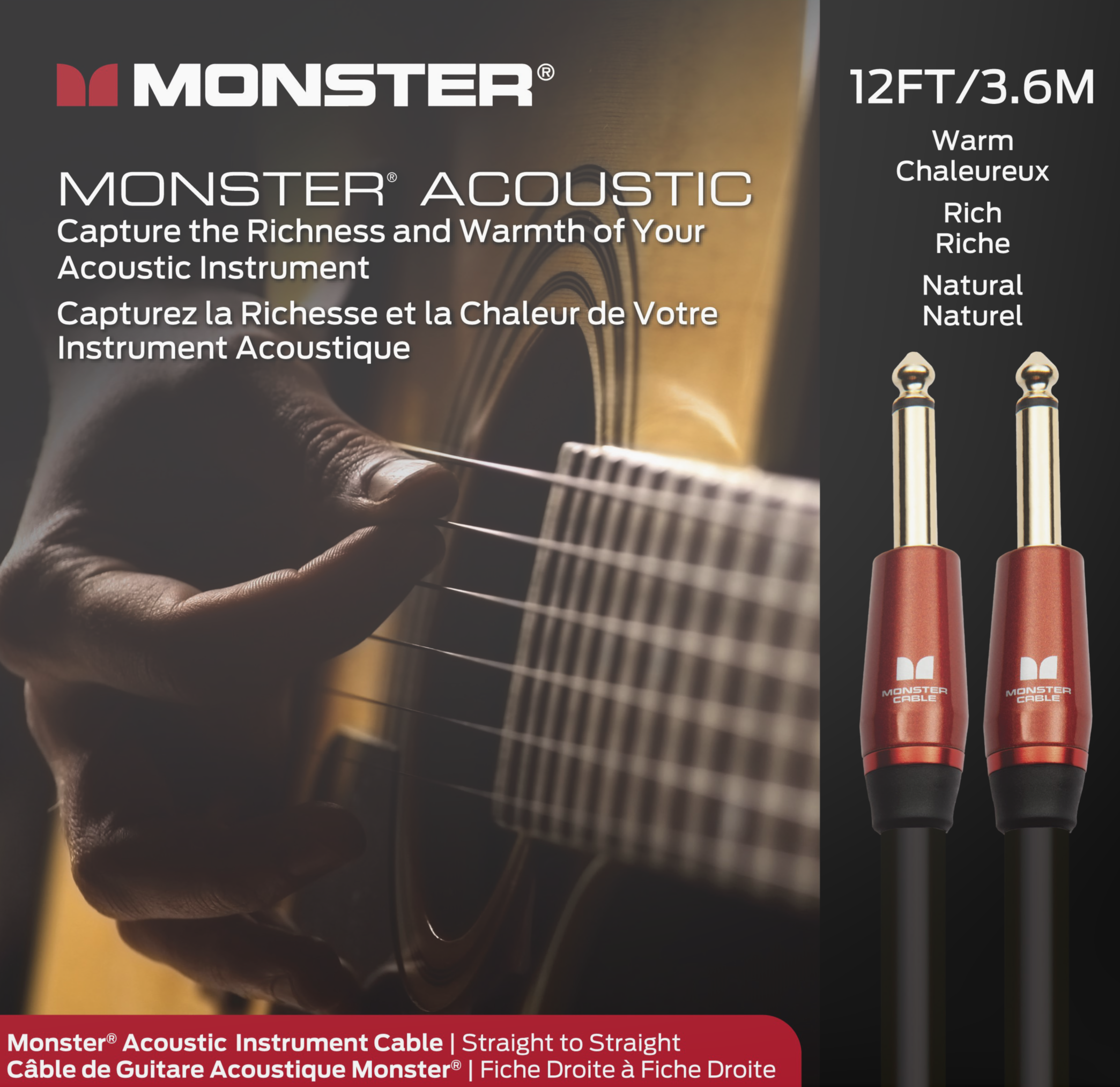 Monster® Prolink Acoustic Instrument Cable - HIENDGUITAR 12ft(3.6m) / Straight-straight 12ft(3.6m) Monstercable Cable