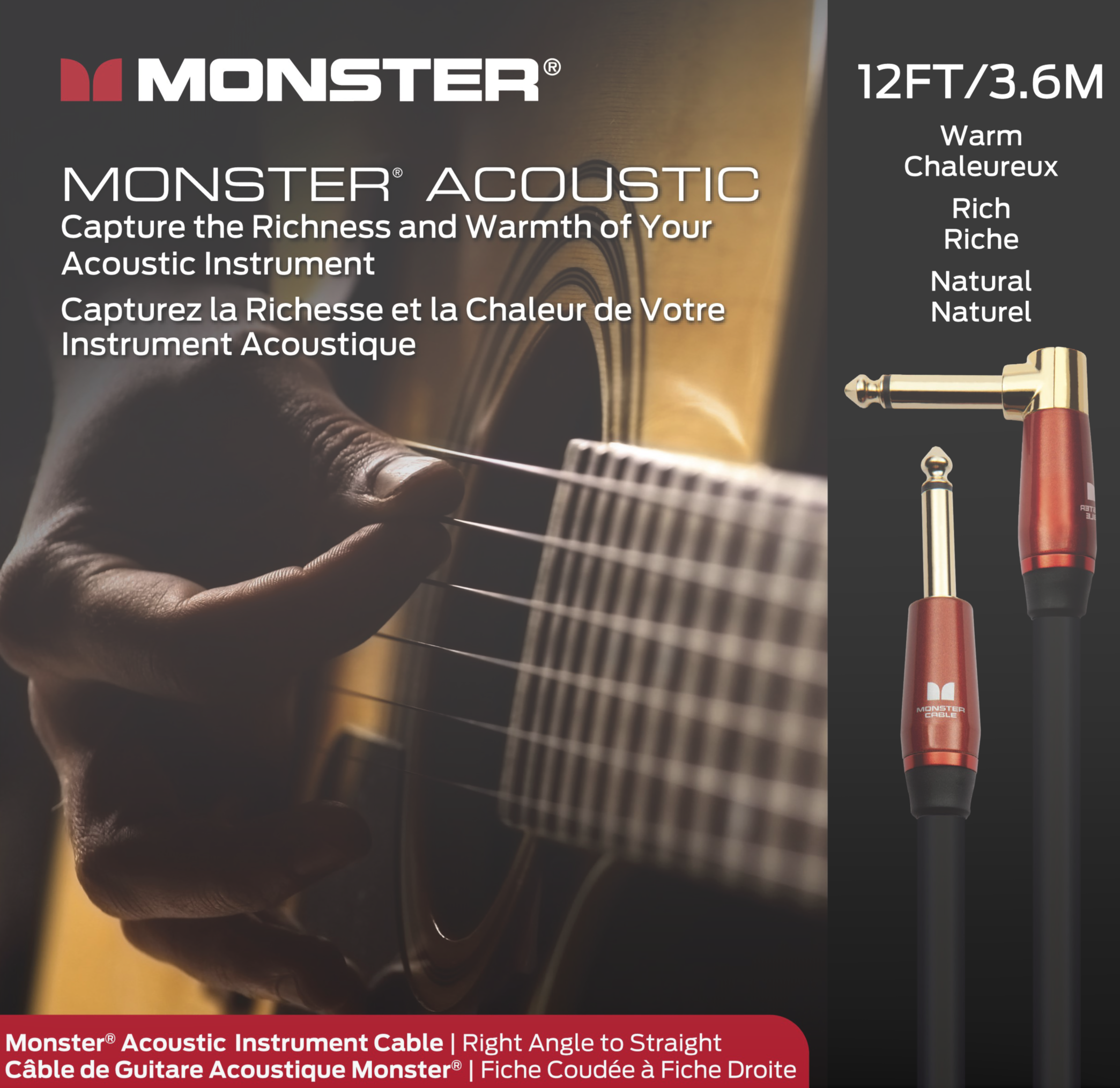 Monster® Prolink Acoustic Instrument Cable - HIENDGUITAR 12ft(3.6m) / Straight-Angle 12ft(3.6m) Monstercable Cable