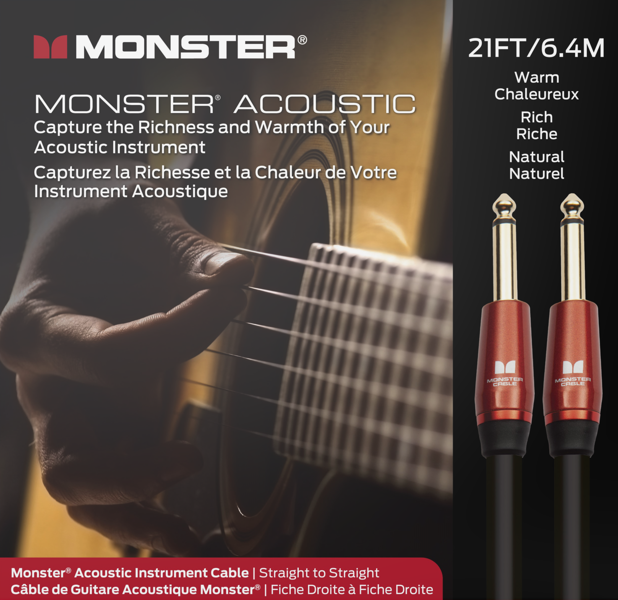 Monster® Prolink Acoustic Instrument Cable - HIENDGUITAR 21ft(6.4m) / Straight-straight 21ft(6.4m) Monstercable Cable