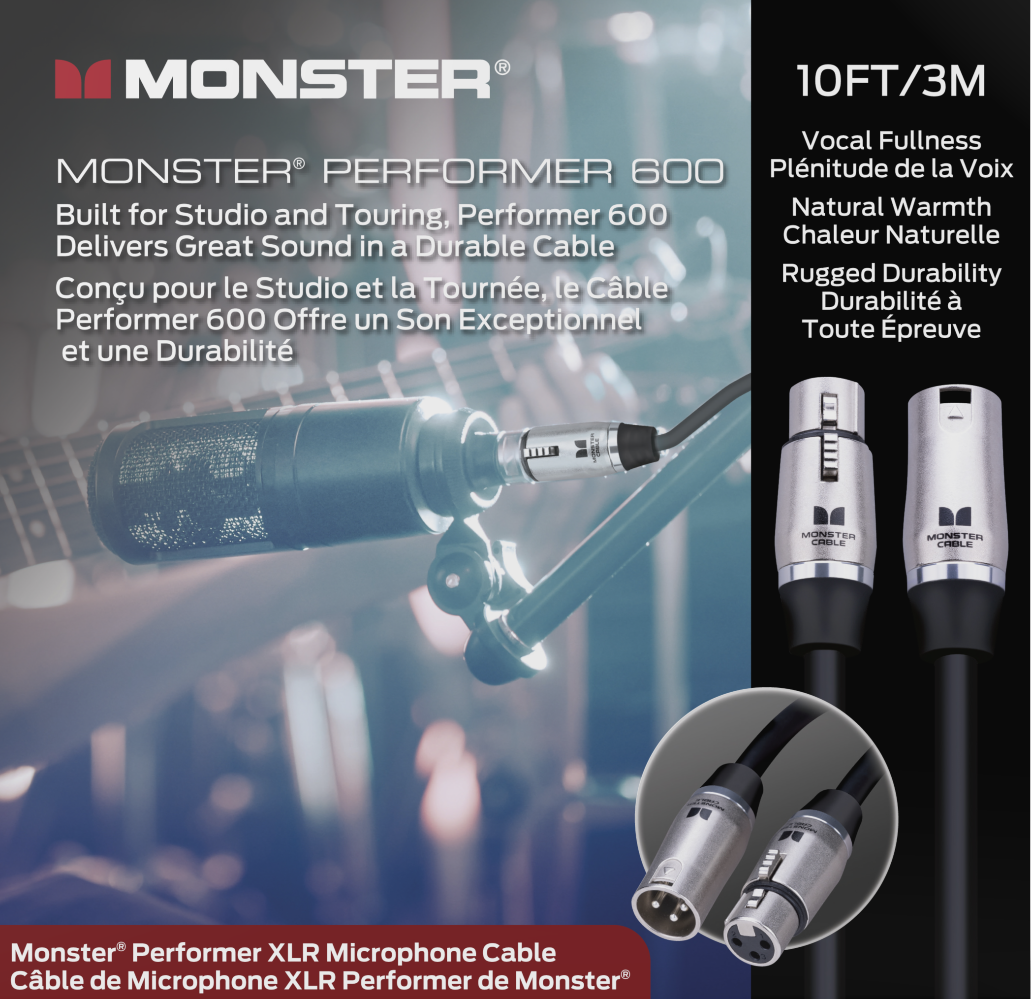 Monster® Prolink Performer™ 600 Microphone Cable - HIENDGUITAR 10ft(3m) 10ft(3m) Monstercable Cable