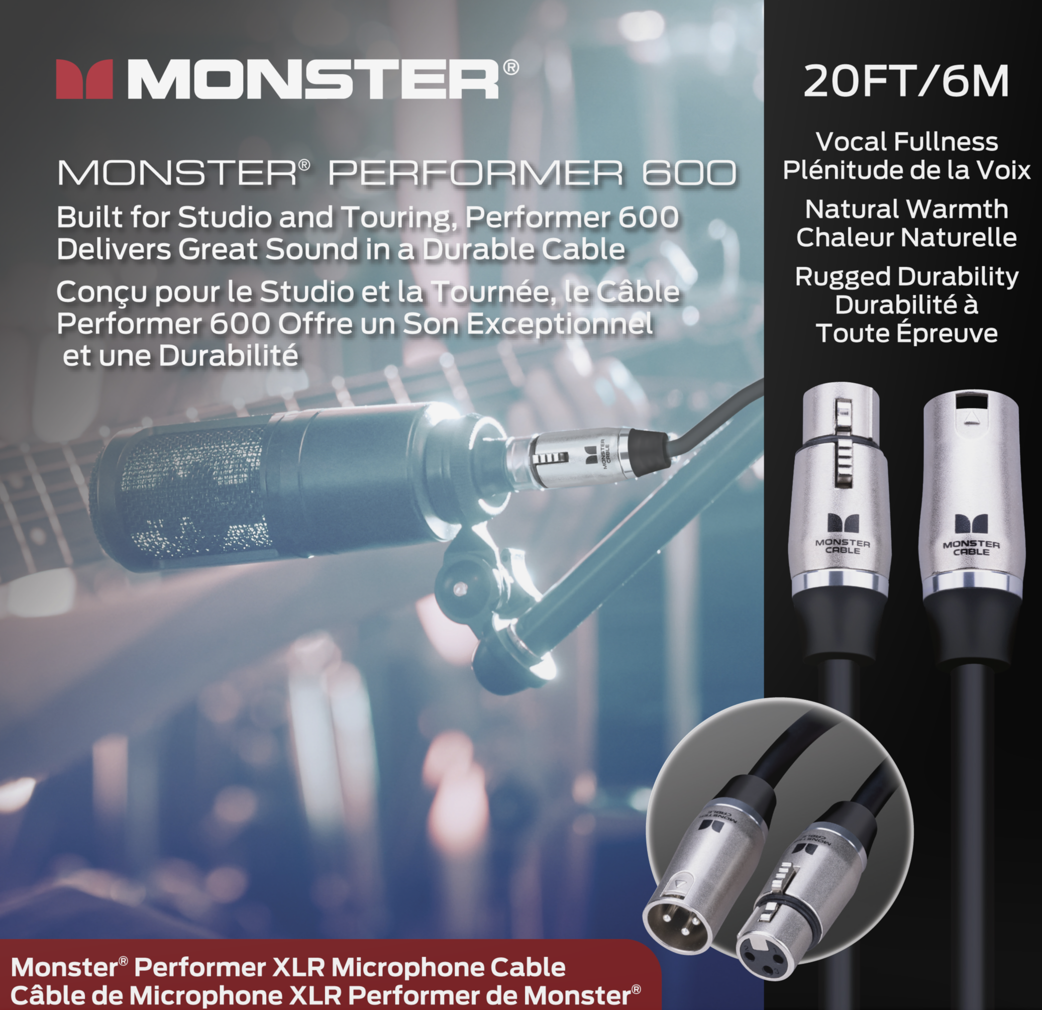 Monster® Prolink Performer™ 600 Microphone Cable - HIENDGUITAR 20ft(6m) 20ft(6m) Monstercable Cable