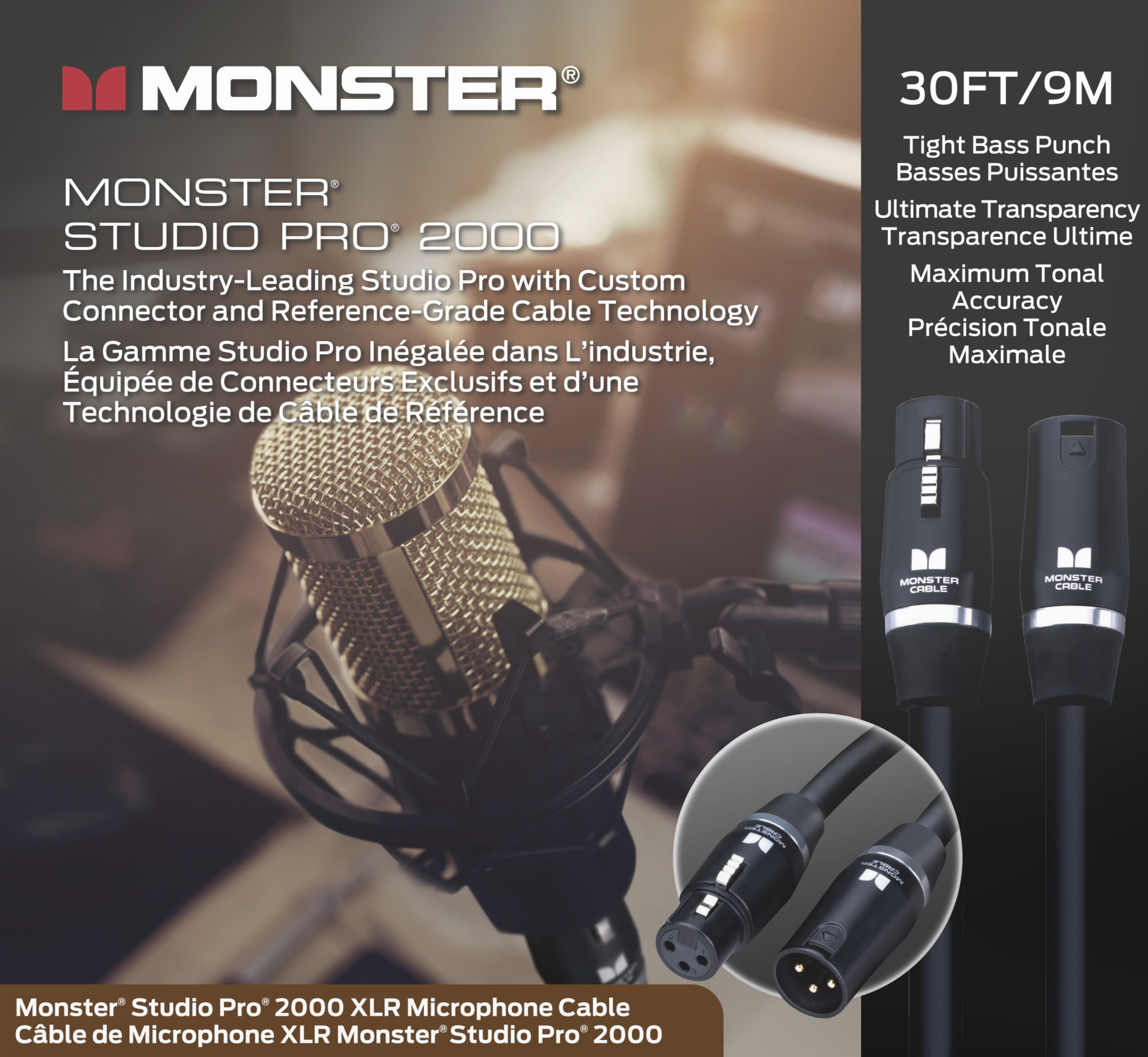 Monster® Prolink Studio Pro 2000 Microphone Cable - HIENDGUITAR 30ft(9m) 30ft(9m) Monstercable Cable