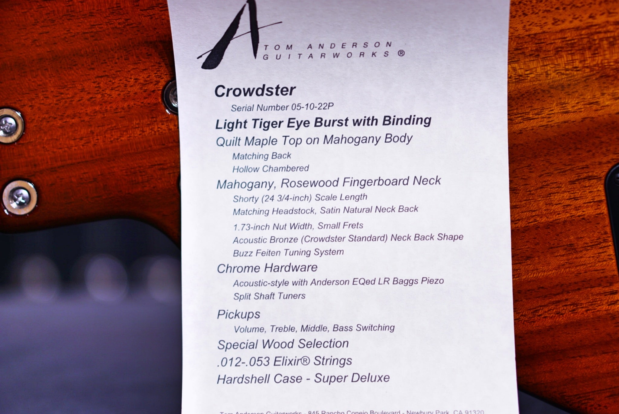 Anderson Crowdster Light Tiger Eye Burst   05-10-22P - HIENDGUITAR   Anderson GUITAR