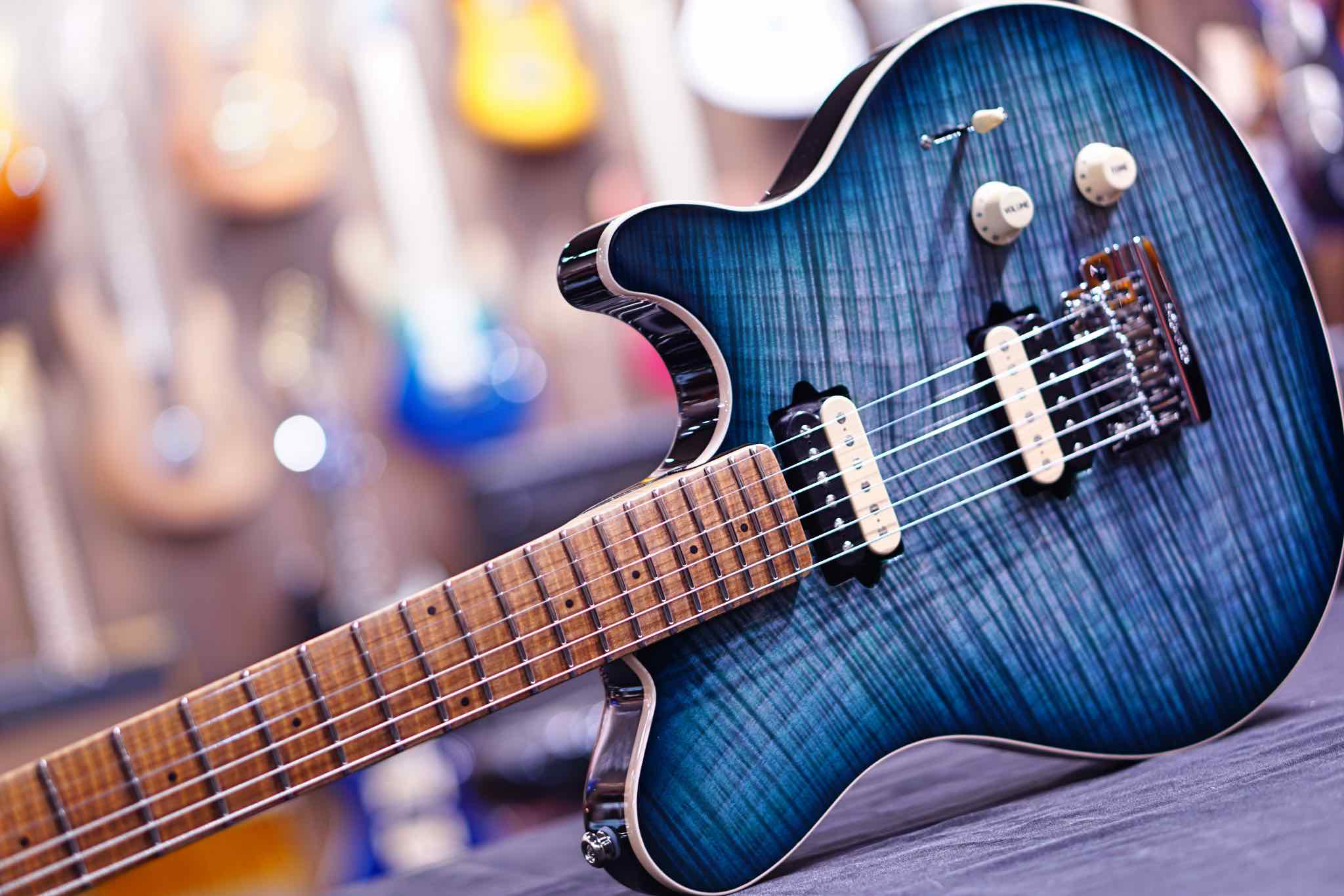 Music Man Axis Super Sport Electric Guitar - Yucatan Blue Flame G98155 - HIENDGUITAR   Musicman GUITAR