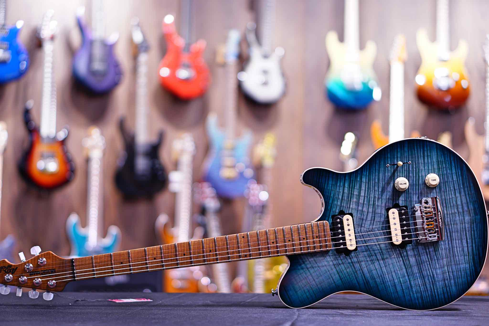 Music Man Axis Super Sport Electric Guitar - Yucatan Blue Flame G98155 - HIENDGUITAR   Musicman GUITAR