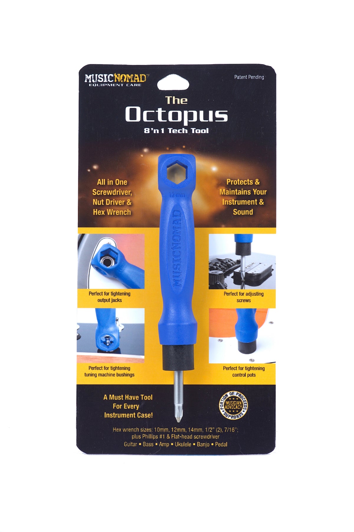 Outil Guitare MusicNomad Octopus 8-en-1 | Clés Hexagonales Nylon | Tournevis Réversible