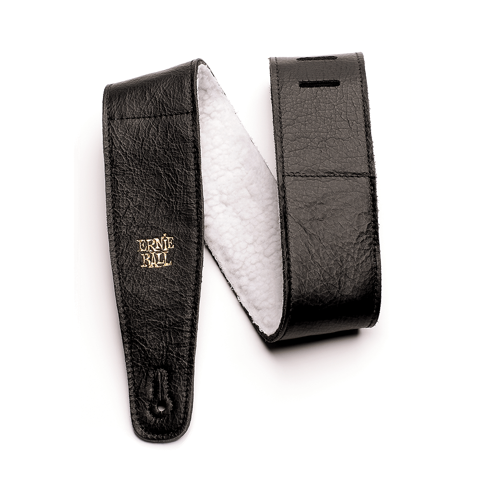 Ernie Ball 2.5" Adjustable Italian Leather Strap with Fur Padding - Black - HIENDGUITAR   Ernieball Straps