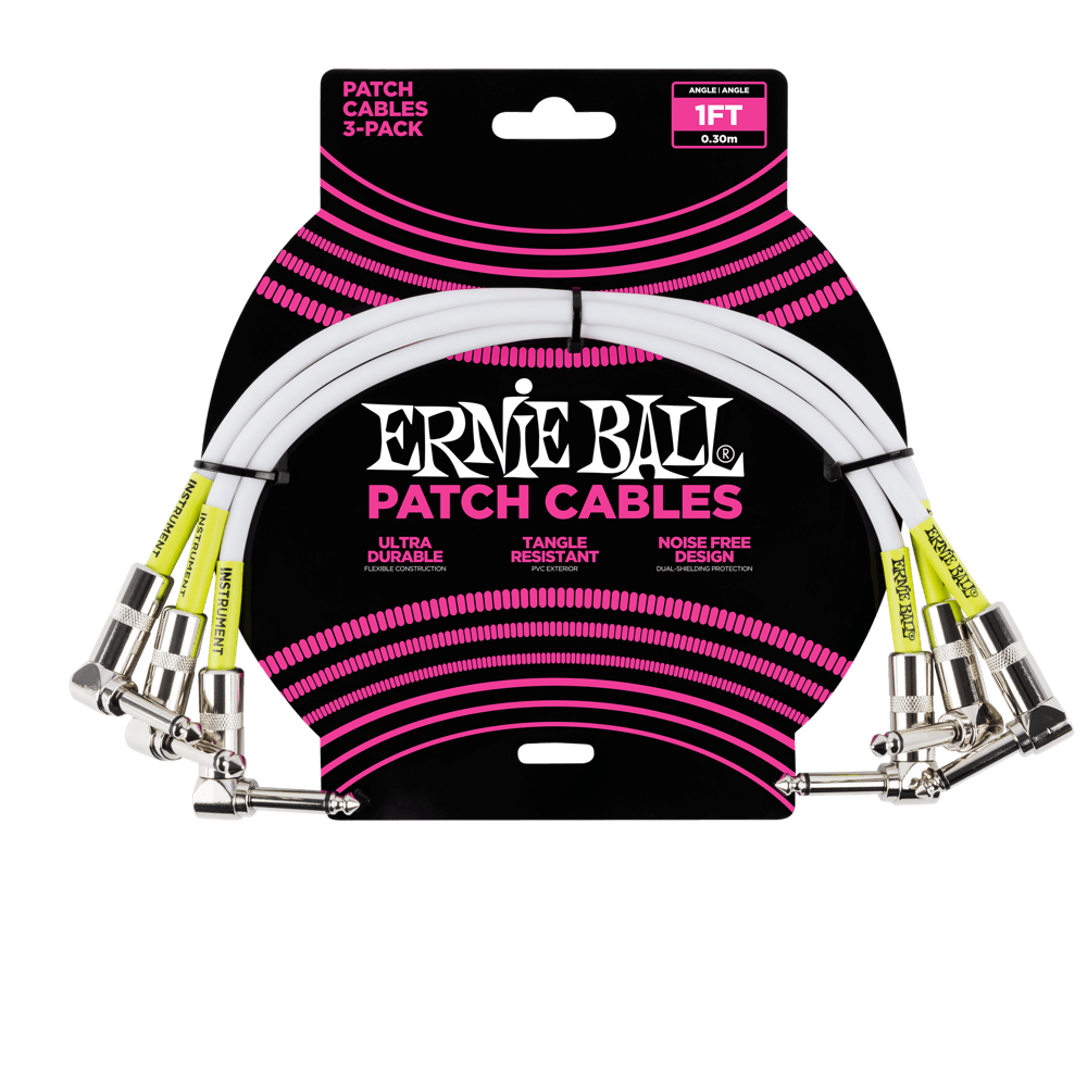 Ernie Ball 1' Angle / Angle Patch Cable 3-Pack - White - HIENDGUITAR   Ernieball Cables