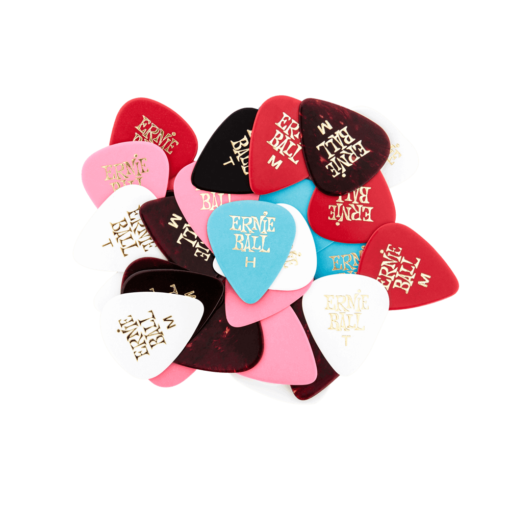 Ernie Ball Mixed Thickness & Assorted Color Cellulose Picks bag of 144 - HIENDGUITAR   Ernieball Picks