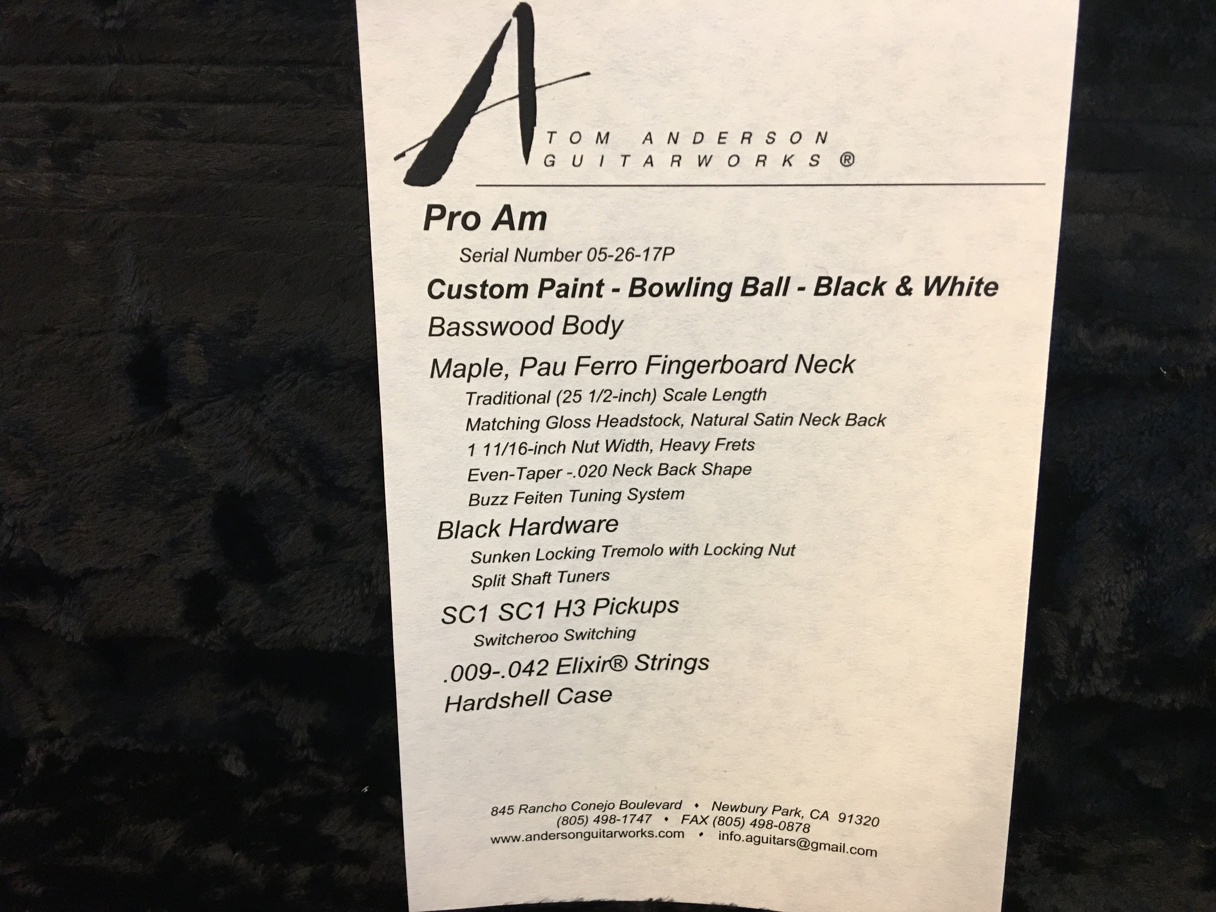 Anderson Pro Am Bowling ball Hammett - HIENDGUITAR   Anderson GUITAR